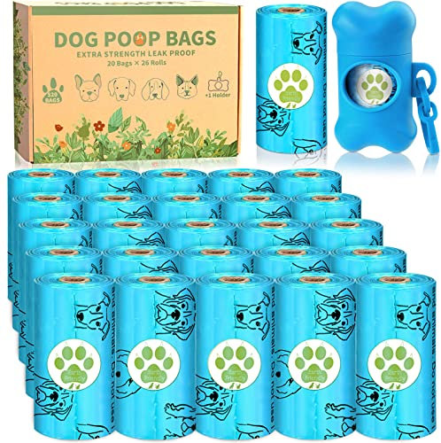 MULEVIP Hundekotbeutel 26 Rollen (520 Tüten) Hundekotbeutel mit 1 Spender, Kotbeutel,Dog Poo Bags,Wasserdicht,Reißfest,Stark,Stark Kotbeutel für Hunde, Extra groß - Blau