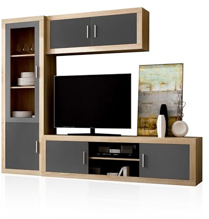 duehome | Salon Modular, Conjunto de Muebles de Salon, Modelo Nuka V1, Acabado en Cambria y Gris Grafito, Medidas: 240 cm (Largo)