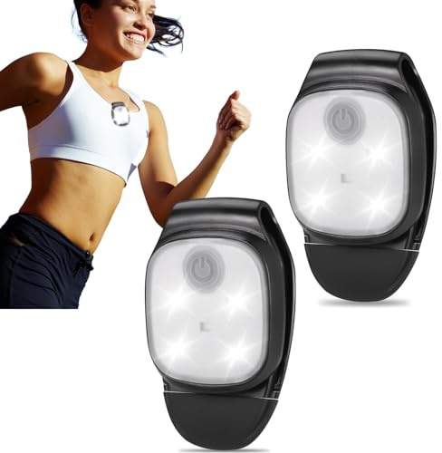 JIZZU Luce per Corsa Notturna,4 Modalità Ultra-luminoso Lampada a LED con Clip, Torcia Frontale LED Ricaricabile USB per Running, Trekking, Bici, Uscite con il Cane, Bambini 2 Pezzi