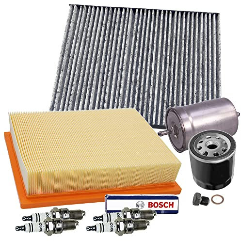 BESTPRICE Inspektionspaket Filterset mit 1x Ölfilter, 1x Luftfilter, 1x Innenraumfilter, 1x Kraftstofffilter, 4x Zündkerze WR8DC+, Kompatibel mit VW GOLF 3 (1H1) (1H5), VENTO (1H2)