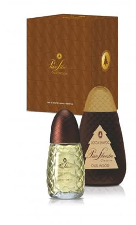 Pino Silvestre Oud Wood Geschenkset für Herren, Parfüm, Edt, 75 ml, Dusch-Shampoo, 400 ml