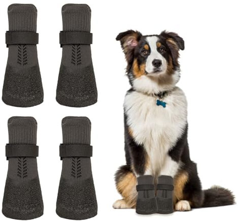 Vordpe 4 Stück Hundeschuhe Pfotenschutz, Anti-Rutsch Socken für Hunde mit verstellbaren Riemen, Hunde Schuhe Outdoor, gegen Lecken und Rutschen (XS)