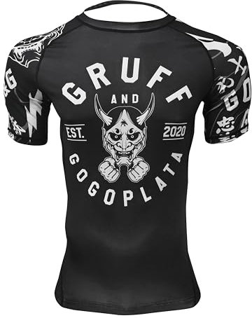Gruff Combat Maglia da Combattimento a Maniche Corte per BJJ Rash Guards Grappling MMA Jiu Jitsu No Gi UFC, Braccio Argento Gogo, L