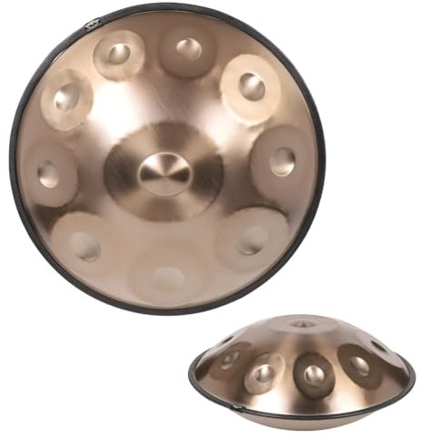 Handpan Drum in D Minor 440Hz 10 Notes 22 Inches Steel Drums Percussion Instruments for adults with Soft Handpan Bag (Gold)