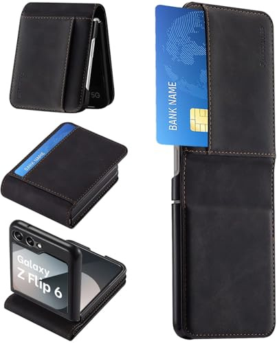 Neivi Coque pour Samsung Galaxy Z Flip 6 5G Housse Cuir avec Magnétique Premium Flip Portefeuille Emplacement Carte Fermoir Cover pour Samsung Z Flip 6 Etui en Cuir PU, Antichoc Coque Z Flip 6 (Noir)