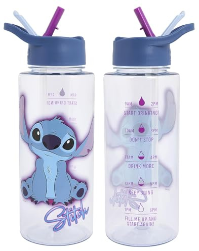 Disney Stitch 1L Kids Water Bottles with Straw by Polar Gear - Lilo And Stitch Gifts For Girls - Back to School Supplies Stitch Bottle - Stitch Water Bottle with Motivational Time Markings