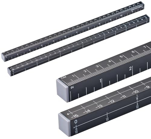 MeasureMate Learning Ruler, Four-Sided Math Tool for Students, Teaching Number Lines, Fraction Line, with Metric and Imperial, Black, 2-Pack