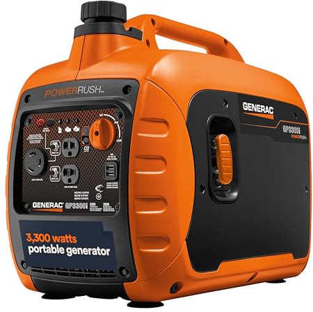 Generac 7153 GP3300i Generador de inversor portátil de 3.300 vatios con gas - Diseño ligero - Puertos USB para carga de dispositivos móviles - Tecnología COsense
