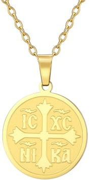 EUEAVAN Cruz ortodoxa collar para mujer IC XC NIKA cruz Jesucristo medallón colgante griego bizantino cruz collar oriental religioso joyería cristiana católica regalo (oro)