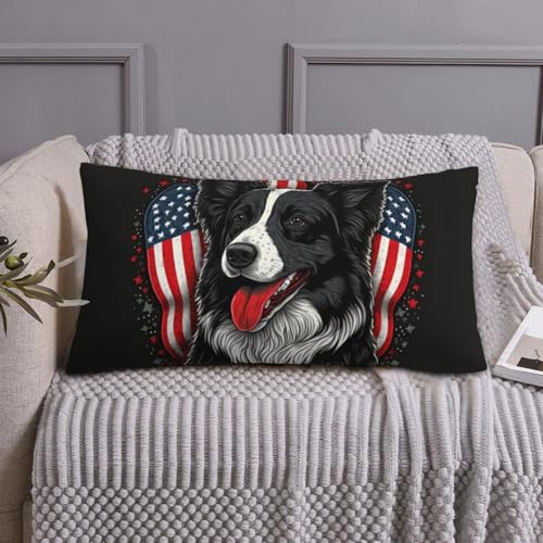 Federa per cuscino king size, dimensioni standard, 50,8 x 91,4 cm, morbida copertura in microfibra con stampa a blocchi di Independence Day Collie, resistente alle pieghe, resistente alle macchie