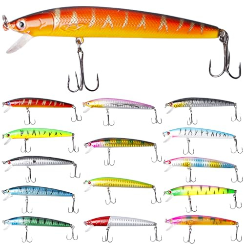 Juego de 15 señuelos de pesca: juego de señuelos artificiales 3D, cebo de pesca, cebo para trucha, cebo de flotación, juego de señuelos falsos, accesorios de pesca para agua salada, perca de agua