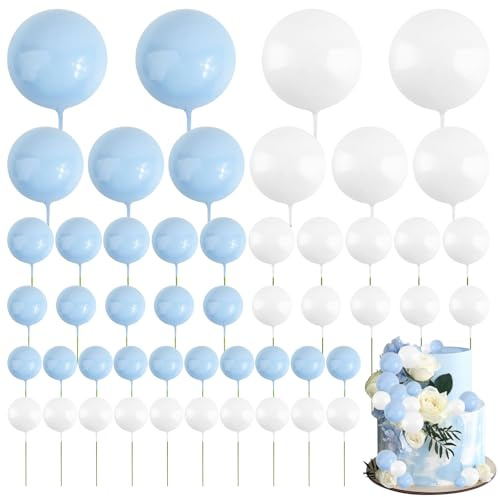 50 bolas de decoración para tartas, perlas de espuma azul y blanca en 6 tamaños (1 – 4 cm), decoración para cupcakes, decoración de tartas para cumpleaños, bodas, San Valentín