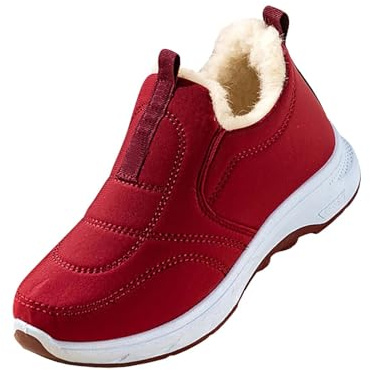 Generisch Sneaker da uomo e donna, scarpe sportive invernali, comode, antiscivolo, ortopediche, leggere, stivali corti, slip-on larghi, stivali corti invernali, Colore: rosso, 38 EU