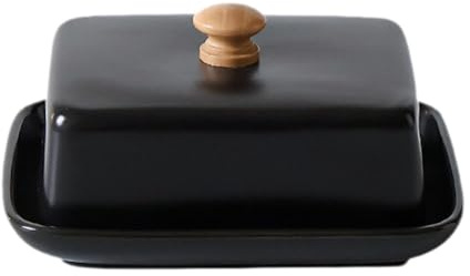 MotiveTech Burriera in Ceramica con Coperchio a Chiusura Ermetica, Contenitore Europeo per Formaggio E Buffet, Nero