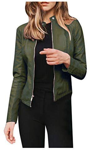 Vestes courtes en cuir pour femme, veste de moto britannique, veste en duvet en cuir, manteau fin, gilets décontractés, vestes en flanelle, taille 14, vert militaire, M