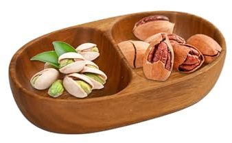 Teksome Bol Snack - Petits Bols à Dessert et Assiettes à Snack - Récipient en Bois à Double Compartiment pour Service de Fruits Céréales Bonbons Salade Pique-nique Comptoir Camping