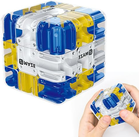 Großes Labyrinth 3D Puzzle Würfel, 3D Puzzles Maze Cube, 2-in-1 Kugellabyrinth Zauberwürfel Spielzeug, Logik- und Konzentrationsspielzeug für Kinder & Erwachsene (Blau)