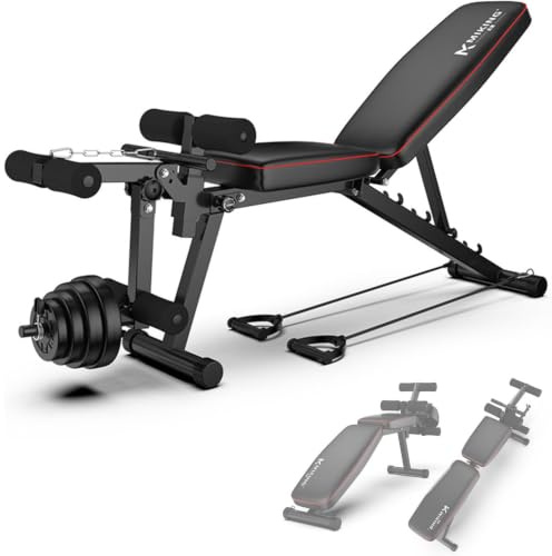 Banco de Musculación Multifuncional, Banco de Musculación Plegable | Banco Abdominales con 5 Posiciones Ajustables y 2 Correas de Entrenamiento, Máx 200KG