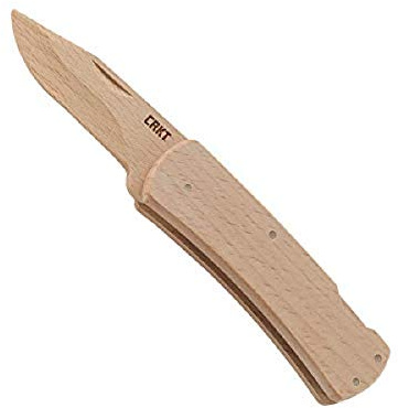 CRKT Nathan's Knife Kit: Wooden Pocket Knife, Drop Point Blade Design with Working Lock Back, Craft Project, Great for Kids 1032, Natural