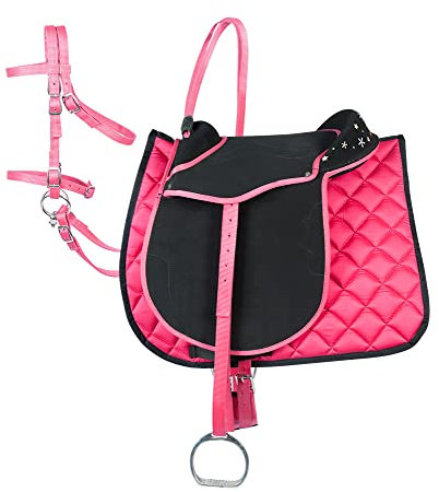 Pfiff 102292 Sattel-Set Komplettausstattung für Ponys und Holzpferde/Plüschpferde, Schwarz-Pink