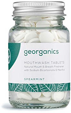 Georganics - Pastillas Orgánicas de Enjuague Bucal - Tabletas Refrescantes para el Aliento con Bicarbonato de Sodio y Mentol - Vegano y Cruelty Free, sin Flúor et SLS - Menta Verde - 180 Tabletas