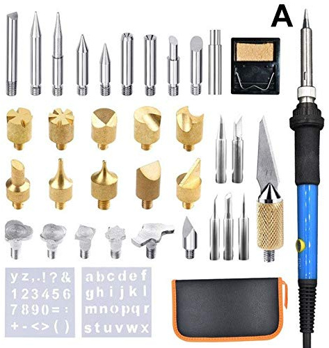 Soldering 37 Pcs/Set Electric Soldering Iron Engraving Tools for Wood Embossing Pyrography - (Color: EU, Plug Type: UK)