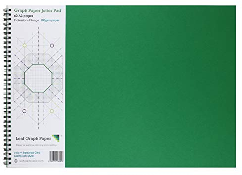 Leaf Graph A3 Graph Paper, 5mm (0.5cm) Squared Cartesian Grid, Wirebound Pad, 60 Pages (30 Sheets), 100-gsm Thick Paper for Engineering, Technical Drawing and Scale Plans