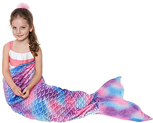 Catalonia Kids Mermaid Tail Blanket, Super Soft Flannel Sleeping Snuggly Blanket for 3-14 yrs Girls, Birthday Gift for Daughter