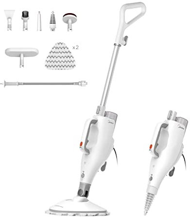 Midea MSM2115WW - Escoba a a Vapor, 10 en 1, Mata el 99,9% de bacterias sin residuos químicos, satisface varias escenas de limpieza; blanco y plateado