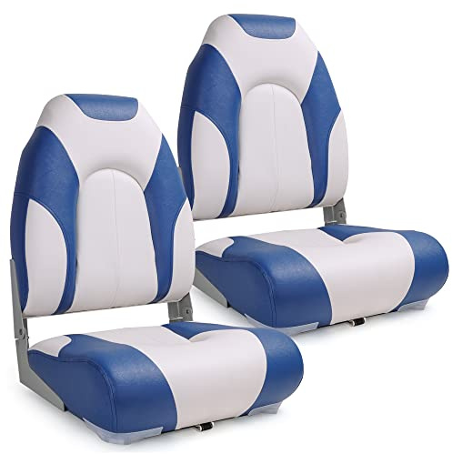 SUNDGORA Deluxe Marine Klappbarer Bootssitz mit hoher Rückenlehne, Edelstahlschrauben im Lieferumfang enthalten, Stil C11-Weiß Pazifikblau (2 Sitze)