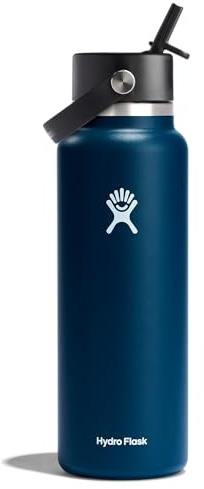 Hydro Flask Water Bottle - Insulated Stainless Steel - Wide Straw Lid, Non Spill, Leakproof in 40 Oz Indigo Blue