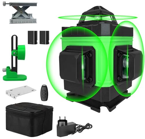 AQTZGOS Cross Line Laser Grün Selbstnivellierend, Automatisch Selbstnivellierend 4 x 360°, 16 Linien Vertikale und Horizontale Linie