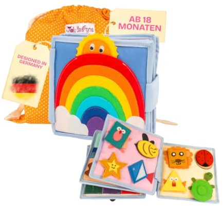 Jolly Designs Mini Quiet Book Rayon de Soleil – Jouet Montessori dès 18 mois – Livre d‘activités en feutrine – Livre tissu sensoriel pour bébé – Jouet éducatif & de motricité fine – Idéal pour voyager