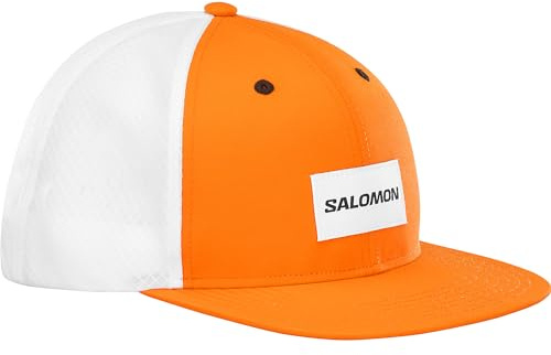 Salomon Trucker Casquette plate unisexe, Trail Running, Randonnée, Marche Velo,Audacieux et polyvalent, Matière recyclée, Respirabilité et confort, Orange, M/L