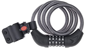 Newrban | Lucchetto per Bici e Monopattino con Catena a Forma di Spirale - Copertura Isolante e Termica - Lucchetto con combinazione a 5 cifre - Fissaggio con Supporto - Nero