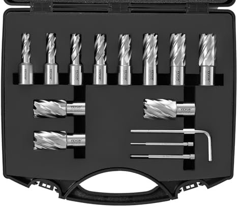 VEVOR Kronenbohrer-Set Metall 13 tlg. 7/16, 1/2, 9/16, 11/16, 5/8, 3/4, 13/16, 7/8, 15/16, 1, 1-1/16 Zoll Kernbohrer-Satz 25,4 mm Schnitttiefe Ringschneider-Set, Zubehör für Magnetbohrmaschinen