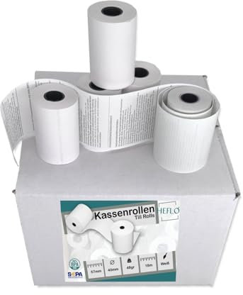 Kassenrollen 57 mm x 40 mm x 12 mm Kern, 39 mm Ø, 18 m lang, BPA frei, SEPA Lastschrifttext für EC-Cash Bonrollen/Thermorollen 48g z. B. für Ingenico iCT220, Verifone, Worldline u.v.m. (300)
