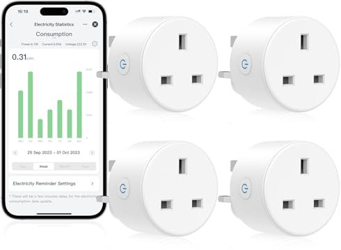 EIGHTREE Smart Plug with Energy Monitoring, Smart Plugs that Work with Alexa, Google Home, WiFi Smart Socket with WiFi Remote Control and Timer Function, 2.4GHz Wi-Fi Only, 13A, 4 Pack
