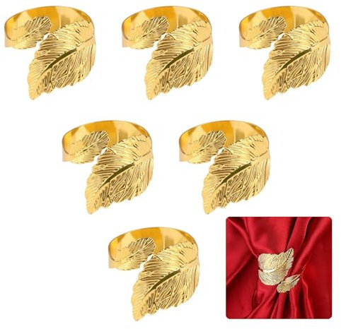 Kasoud Leaf Napkin Rings, 6PCS NapkinRings, Foliage NapkinRings, Party NapkinRings for Wedding Party Table Setting Table Decoration (Gold, Standard)