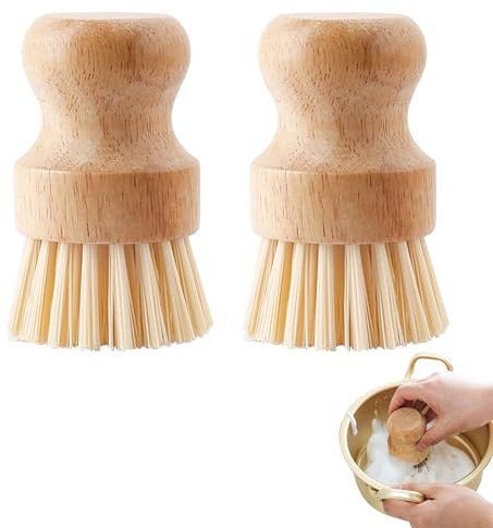 CZNBZIU 2 Bamboo Cucina,Spazzola per la Pulizia degli Utensili da Cucina in bambù Sisal per Funghi Pulizia Verdure Delicata dei Scrub Brush for Dish Pans Kitchen Sink Cleaning
