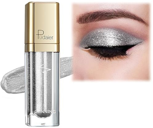 Metallic Liquid Glitter Eyeshadow - Long Lasting Waterproof Matte Shimmer - Highly Pigmented Sparkly Eye Shadow - Easy to Blend - with Eyeliner Pen - Starry Silver(2#)