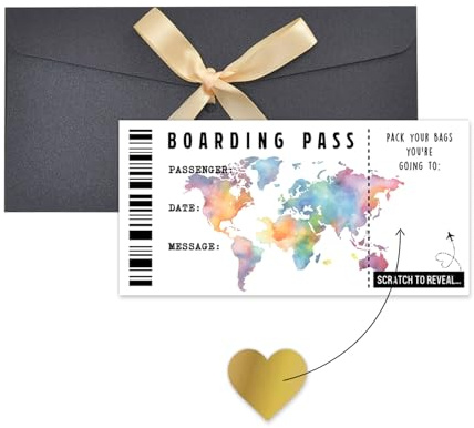 Scratch Card Reveal Holiday Surprise Travel Personalised Scratch Card with Envelopes Personalised Travel Ticket Unique Travel Gift Black Gold Packaging Boarding Pass Scratch Card for Family