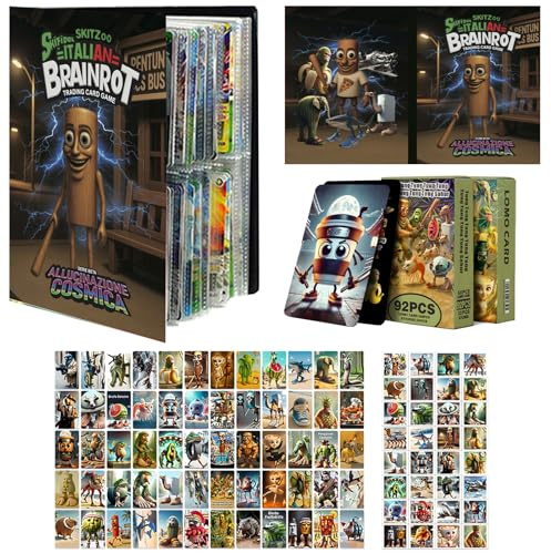 WENAUANG Italian Brainrot Cartas Set, con Un Libro di Carte con un Motivo a Forma di Figura Tung Tung Sahuar, 60 Cartas Coleccionables y 32 Pegatinas, Juego Cartas Niños, Jóvenes, Fiestas y Eventos