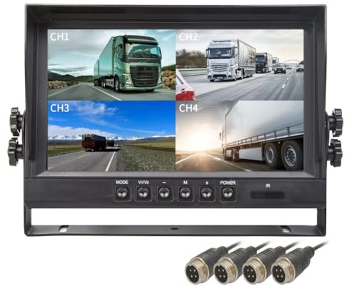Bosiyrggrl 9 LCD Car Monitor 4 Channels 4CH Quad Split Screen Display for Car Truck Reversing Camera