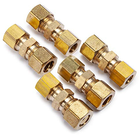 LTWFITTING 3/8-Inch OD x 5/16-Inch OD Compression Reducing Union,Brass Compression Fitting(Pack of 5)