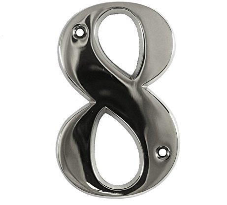 Beautiful 3 Inch Bevelled Edge Polished Chrome Door Number 8 - Screw Fix Silver Front House Number 8