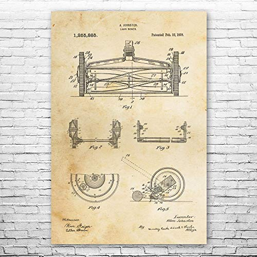 Reel Lawn Mower Poster Print, Hardware Store Decor, Garage Wall Art, Gardener Gift, Landscaper Gifts, Tool Shed Art Vintage Paper (16 inch x 20 inch)