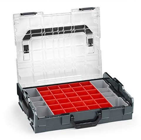 Bosch Sortimo Sortimentskasten L BOXX 102 anthrazit Deckel transparent mit Insetboxen-Set A3 Sortierboxen für Kleinteile | ideale Schraubenbox Aufbewahrung Kleinteilemagazin Alternative