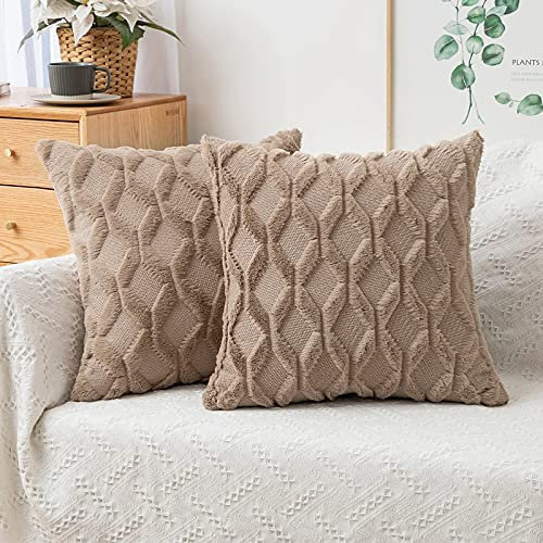 MIULEE Kissenbezüge 2er Set Wolle Sofakissen Sanft Dekokissen Weich Kissenbezug Couchkissen Dekorativ Zierkissenbezug für Sofa Bett Wohnzimmer Schlafzimmer klassischer Style Taupe50x50cm