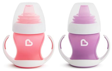 Munchkin Trinklernbecher, Trinkhalmflaschen für Babys und Kleinkinder, mit Griffen und Deckel, BPA-frei, spülmaschinenfest & auslaufsicher - 118 ml, 2er-Set in Lila/Pink